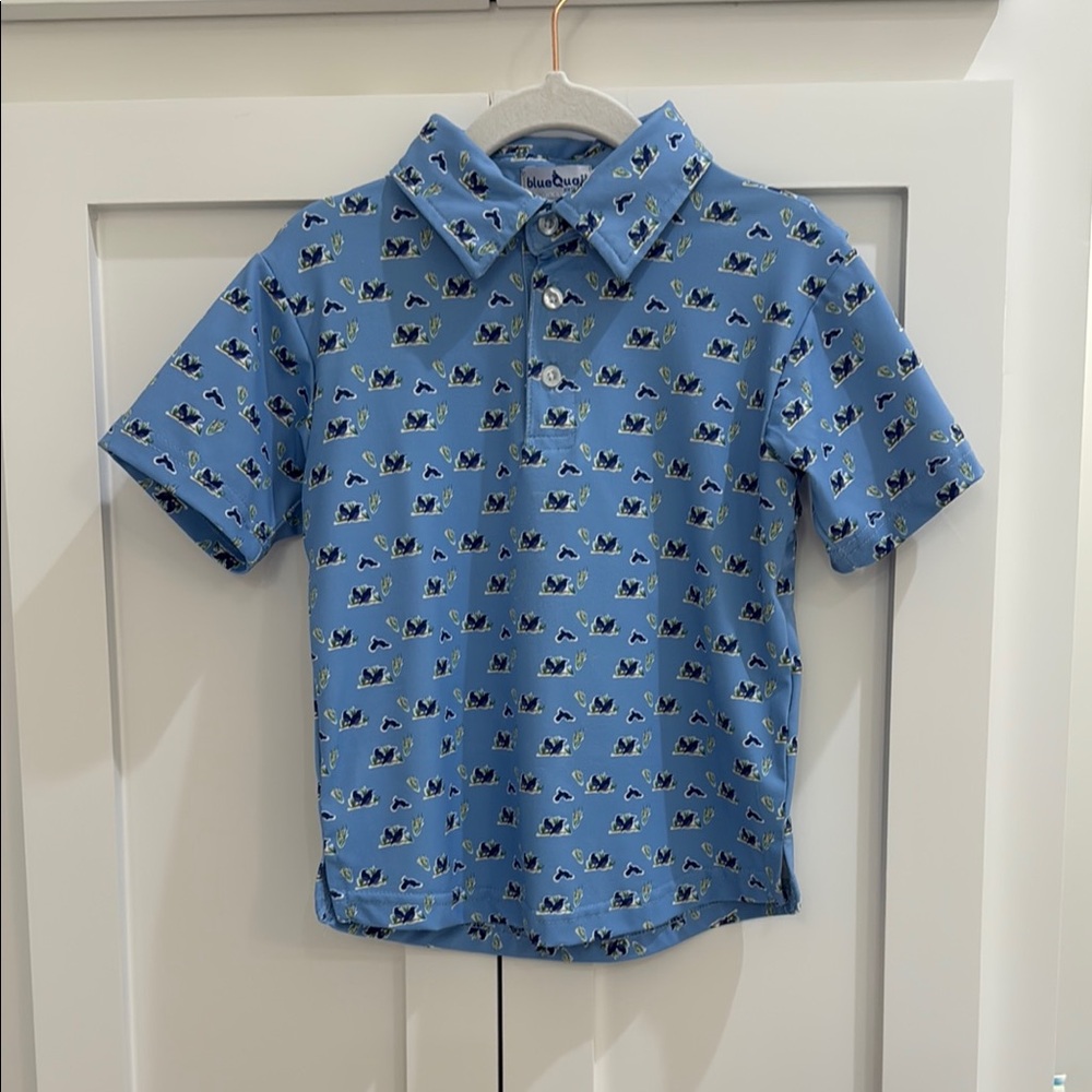 Blue Quail Performance Short Sleeve Blue Polo Shirt with Quail Print 2T